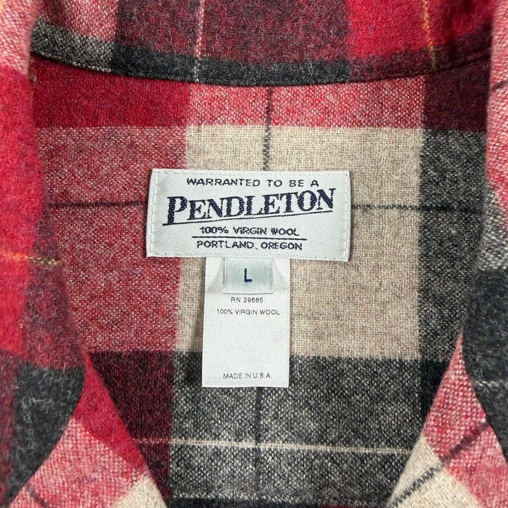 Pendleton 49'er Plaid Wool Jacket Womens Large Red Button Up Made In USA Vintage - Picture 5 of 7